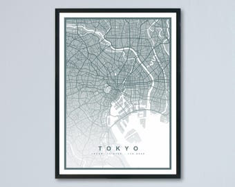 Tokyo Map Print (8 COLOURS AVAILABLE) Tokyo City Poster Japan Wall Art Tokyo Decor Street Map Art Urban Tokyo Illustration Travel Map Print