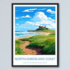 Northumberland Coast Travel Print Wall Art Northumberland Coast Wall Hanging Home Decor Northumberland Coast Gift Art Lovers Wall Art AONB