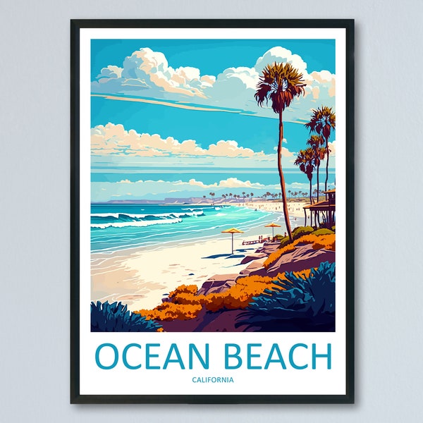 Ocean Beach Travel Print Wall Art Ocean Beach Muur Hangende Home Decor Ocean Beach Gift Art Lovers California Art Lover Gift Poster