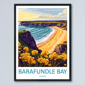 Barafundle Bay Travel Poster Wales Wall Art Coastal Beach Print Hidden Cove Illustration Pembrokeshire Decor Barafundle Gift Souvenir
