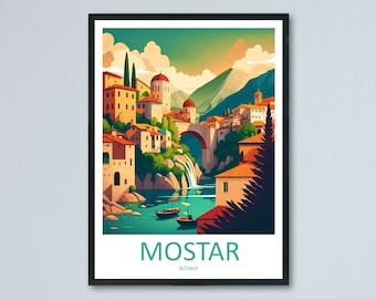 Mostar Travel Print Mostar Bosnia Home Décor Mostar Art Print Herzegovina City Room Print For Stari Most Bridge Koski Mehmed-Pasha Gift Art
