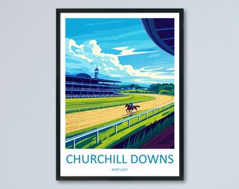Cartaz de viagem Churchill Downs Kentucky Arte de parede Impressão de corrida de cavalos Derby Decoração EUA Presente Lembrança Cena Marco Americano Arte