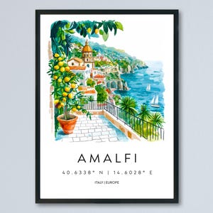 Amalfi Watercolor Poster Amalfi Italy Travel Print Wall Art Amalfi Home Decor Amalfi Gift Art Lovers Italy Art Amalfi Coastline