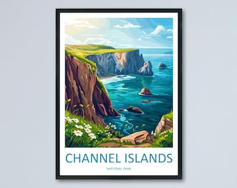 Channel Islands Travel Poster California Wall Art Coastal View Print Island Landscape Illustration Nature Decor Gift Souvenir Scene