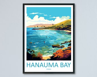 Impresión de viaje de la bahía de Hanauma, arte de pared, colgante de pared de la bahía de Hanauma, decoración del hogar, regalo de la bahía de Hanauma, amantes del arte, regalo para amantes del arte de Hawái, impresión de obra de arte