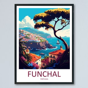 Impressão de viagem para o Funchal, arte de parede para pendurar na parede do Funchal, decoração para casa, presente para amantes da arte, Portugal, presente para amantes da arte, decoração de parede do Funchal, arte do Funchal