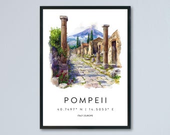 Pompeii Watercolor Poster Pompeii Italy Travel Print Wall Art Pompeii Decor Ancient Roman Ruins Art Print Pompeii Souvenir Gift