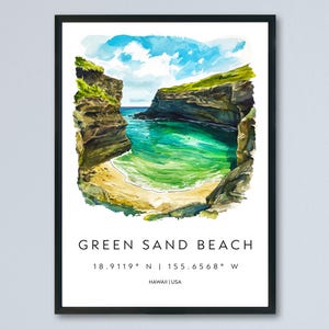 Green Sand Beach watercolor poster Wall Art Green Sand Beach Wall Hanging Home Décor Green Sand Beach Gift Art Lovers Hawaii Art Lover Gift
