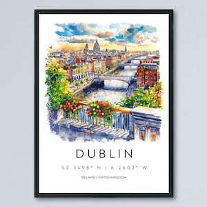 Dublin Watercolor Poster Dublin Travel Print Dublin Wall Art Dublin Cityscape Painting Dublin Souvenir Ireland Decor