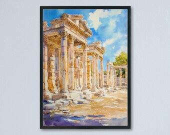 Ephesus Watercolor Poster Wall Art Ephesus Wall Hanging Home Décor Ephesus Gift Art Lovers Turkey Wall Art Ephesus Travel Poster Gift