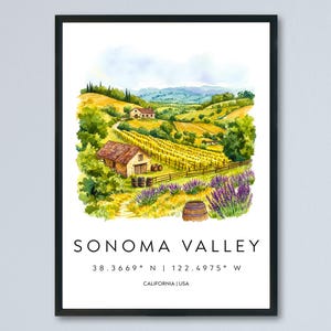 Sonoma Valley Watercolor Poster Sonoma Travel Print California Wall Art Vineyard Painting Wine Country Souvenir Decor