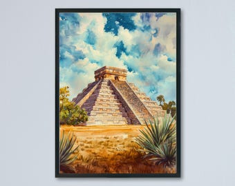 Chichén Itzá Watercolor Poster Wall Art Chichén Itzá Wall Hanging Home Décor Chichén Itzá Gift Art Lovers Mexico Wall Art