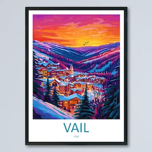 Vail Travel Poster Colorado Wall Art Ski Resort Print Mountain Village Illustration Snowy Landscape Decor Vail Gift Souvenir Scene