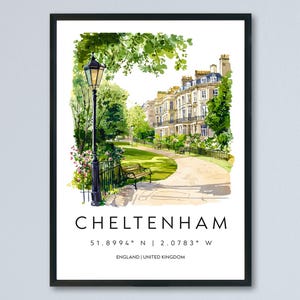 Cheltenham Watercolor Poster Cheltenham Travel Print Cheltenham Wall Art Cheltenham Painting UK Town Souvenir Decor