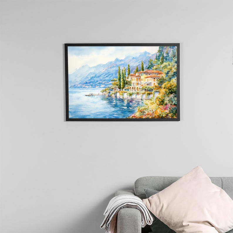 Lake Como Watercolor Poster Landscape Wall Art Lake Como Wall Hanging ...