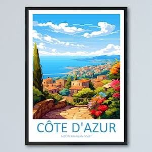 Cote D&#39;azur Travel Print Wall Art Cote D&#39;azur Wall Hanging Home Decor Cote D&#39;azur France Gift Art Lovers Wall Art Print Art Cote D&#39;azur