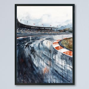 Póster de acuarela de Silverstone, impresión de viaje de Silverstone, circuito de carreras, arte mural, pintura de deportes de motor, decoración de pista del Reino Unido