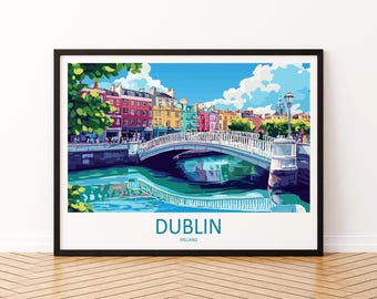 Dublin Ireland Landscape Travel Poster Scenic Dublin City Wall Art Modern Ireland Print Irish Cityscape Home Decor Souvenir Artwork