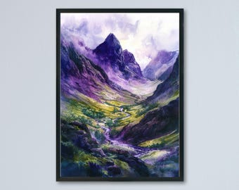 Póster de acuarela de Glencoe Arte mural de Glencoe Colgante de pared Decoración del hogar Regalo de Glencoe Amantes del arte Regalo para amantes del arte de Escocia Arte mural de Escocia