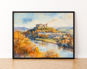 Stirling Watercolor Poster Landscape Wall Art Stirling Wall Hanging Home Décor Stirling Gift Art Lovers Scotland Wall Art
