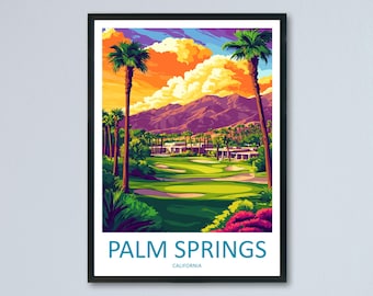 Palm Springs Travel Poster California Wall Art Desert City Print Midcentury View Illustration Palm Tree Decor Gift Souvenir Scene