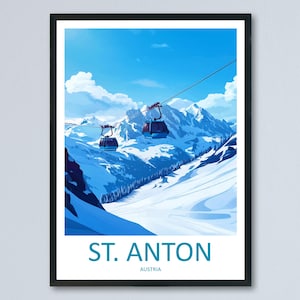 St Anton Cartoon Travel Poster Austria Wall Art Ski Resort Print Alpine Illustration Winter Decor St Anton Souvenir Gift