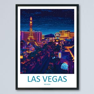 Las Vegas Travel Print Nevada Wall Art Vegas City Poster Neon Decor Gift for Entertainment Lover Desert Skyline Art Print