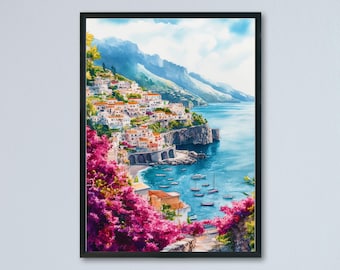 Sorrento Watercolor Poster Wall Art Sorrento Wall Hanging Home Décor Sorrento Gift Art Lovers Italy Art Lover Gift, Italian Cityscape Travel