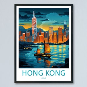 Hong Kong Reise Print Wand Kunst Hong Kong Wandbehang Wohnkultur Geschenk Hong Kong Kunstliebhaber China Hong Kong Kunst Geschenk Liebhaber Print