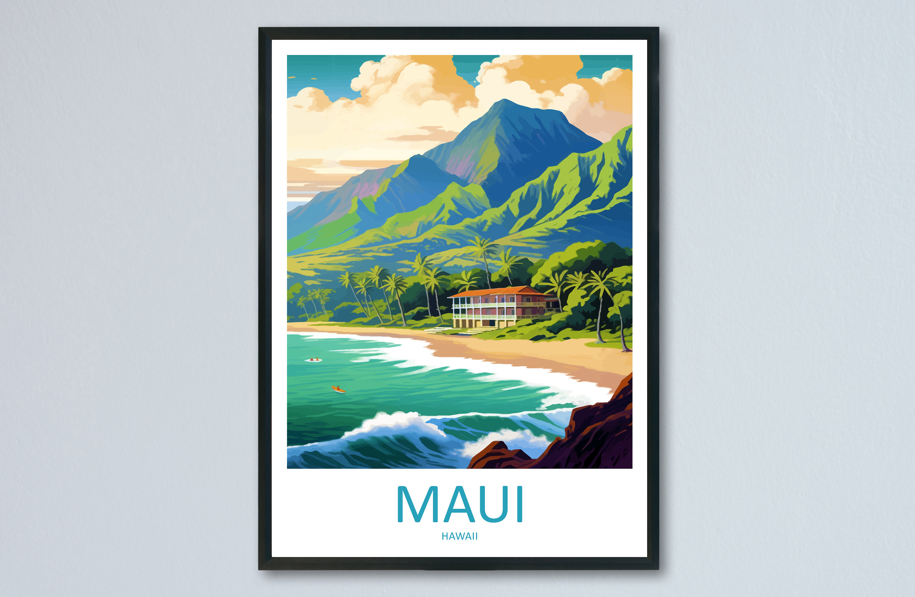  Maui Print Black And White Ocean, Maui Wall Art, Maui Poster,  Maui Photo, Maui Wall Décor, Hawaii, U Art Wall Decoration Poster Family  Bar Restaurant Garage Cafe Art Sign Gift 20x30inch(50x75cm)