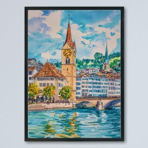 Zurich Watercolor Poster Wall Art Zurich Wall Hanging Home Décor Zurich Gift Art Lovers Switzerland Art Lover Gift