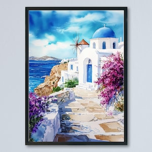 Mykonos Watercolor Poster Mykonos Travel Print Mykonos Greece Art Mykonos Island Decor Mykonos Wall Art