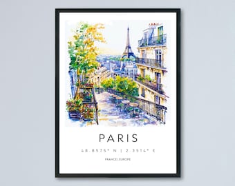 Akvarellposter i Paris Resetryck i Paris Väggkonst i Paris Stadsmålning i Paris Souvenir i Frankrike Heminredning