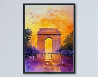 Delhi India Watercolor Poster Delhi Travel Print Indian City Painting Asia Wall Art Cultural Decor Historic Souvenir