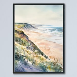 Woolacombe Watercolor Poster Woolacombe Travel Print Woolacombe Wall Art Seaside Painting Devon Beach Souvenir Decor
