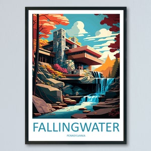 Stampa da parete di viaggio di Fallingwater, decorazione da parete di Fallingwater, decorazioni per la casa, regalo di Fallingwater, amanti dell'arte, Pennsylvania, amanti dell'arte, arte da viaggio