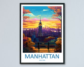 Manhattan New York Travel Print Wall Art Manhattan Wall Hanging Home Décor Manhattan Gift Art Lovers New York Art Lover