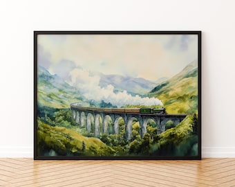 Póster de acuarela de Glencoe, Escocia. Impresión de viaje de Glencoe. Pintura de paisaje de las Tierras Altas. Arte mural de valle de montaña. Recuerdo del Reino Unido.