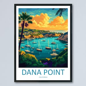 Dana Point Travel Poster California Wall Art Harbor Beach View Coastal Decor USA Gift Souvenir Scene North America Landmark Art