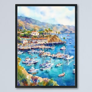 Poster acquerello dell&#39;isola di Catalina, stampa di viaggio dell&#39;isola di Catalina, California, arte murale, decorazioni per la casa dell&#39;isola di Catalina, regalo dell&#39;isola di Catalina, natura
