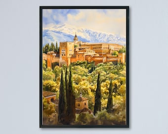 Granada Watercolor Poster Wall Art Granada Wall Hanging Home Décor Granada Gift Art Lovers Spain Wall Art