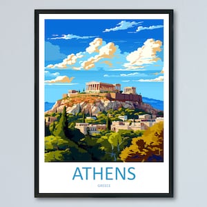 Impresión de arte de pared de viaje de Atenas, Grecia, colgante de pared, decoración del hogar, regalo de Atenas, amantes del arte, impresión de arte de pared, póster de pared de Atenas, Grecia