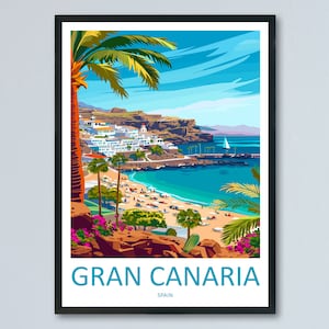 Impresión de viaje de Gran Canaria Arte de pared Colgante de pared de Gran Canaria Decoración del hogar Regalo de Gran Canaria Amantes del arte Regalo para amantes del arte de España Impresión de Gran Canaria