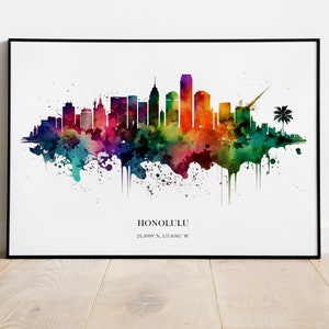 Honolulu Watercolour Skyline Print Honolulu Cityscape Honolulu Home Décor Art Print Wall Art Honolulu Print Honolulu Watercolour Art Print