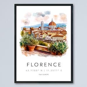 Florence Watercolor Poster Florence Italy Travel Print Wall Art Florence Home Decor Florence Gift Art Lovers Italy Art Florence Cityscape