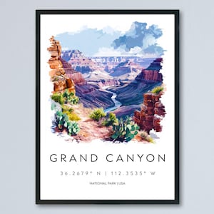 Grand Canyon Aquarell Poster Grand Canyon Reisedruck Arizona Wandkunst Grand Canyon Dekor Southwest Landschaft Naturszene Print