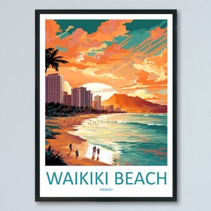 Waikiki Beach Travel Print Wall Art Waikiki Beach Wall Hanging Home Décor Waikiki Beach Gift Art Lovers Hawaii Art Lover Gift Print Artwork