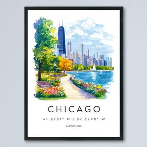 Chicago Watercolor Poster Chicago Travel Print Chicago Wall Art Chicago Cityscape Painting Chicago Souvenir USA Decor