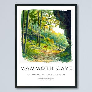 Mammoth Cave Watercolor Poster Mammoth Cave Travel Print Kentucky Wall Art National Park Decor Cave Landscape Subterranean Scene Print