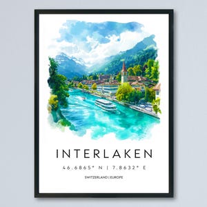 Interlaken Watercolor Poster Wall Art Interlaken Wall Decor Home Décor Interlaken Gift Switzerland Art Lover Gift, Travel Souvenir Print